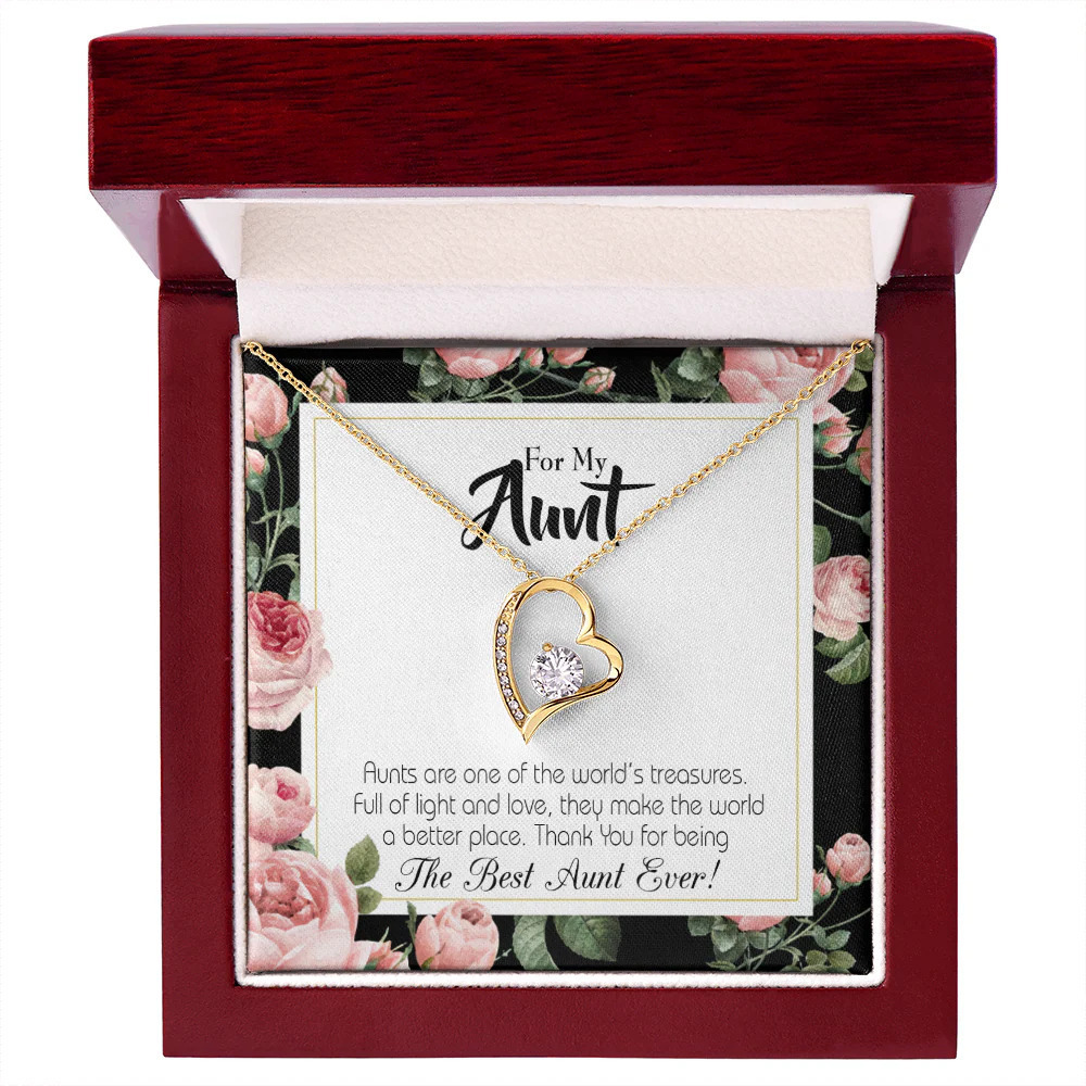 Aunt Best Aunt Ever Forever Love CZ Heart Necklace Yellow Gold Luxury Box